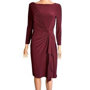 Lauren Ralph Lauren Burgundy Ruched Sheath Dress 6 Long Sleeve Knee Length